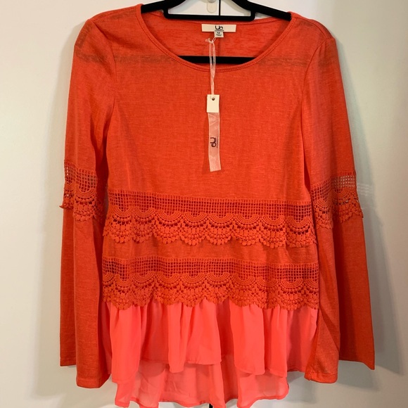 YA Los Angeles ruffled long sleeve top in orange  NWT - Picture 1 of 6